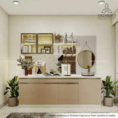 A beautifully styled crockery unit and console, showcasing how a mix of open and closed storage, decorative objects, and plants can create a statement corner.