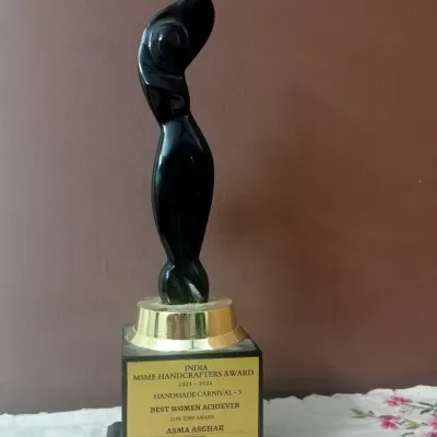 I am so proud of this achievement. This is my India MSME Handicraftes Award, which recognizes my dedication to the art of mehendi.