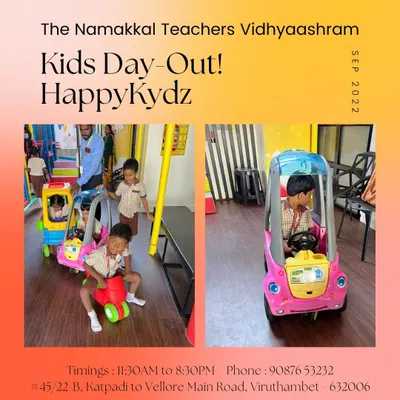 Students from The Namakkal Teachers Vidhyaashram enjoying our ride-on toys during their day out. We offer a variety of activities suitable for different age groups within a school class.