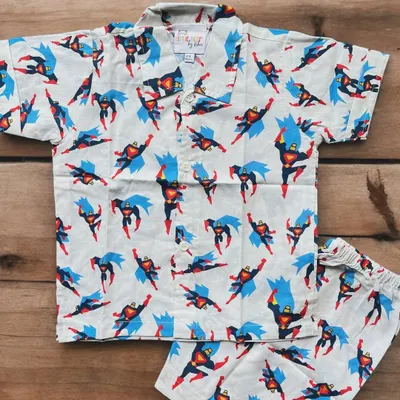 Let your little one feel like the hero he is in our Superman print co-ord set. Made from pure, soft cotton, this two-piece pajama is perfect for saving the world in his dreams or just a comfortable day of play around the house.