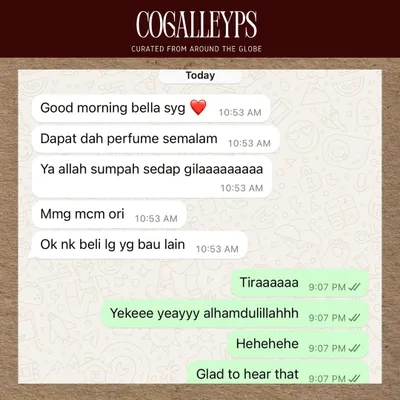 This message made my day. The customer said the perfume was "sumpah sedap gila" (insanely good) and that it smells just like the original. She's already planning to buy another scent.