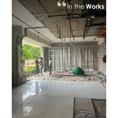 A glimpse of a project in the works. This image from the site of The Corridors in Gurugram shows the initial framework going up, the first step in bringing our vision for a lobby of sculpted elegance and refined materiality to life.