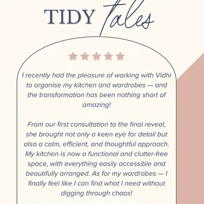This client review highlights the "amazing" transformation of her kitchen and wardrobes. My goal is always to bring a calm, efficient, and thoughtful approach so you can find what you need without digging through chaos.