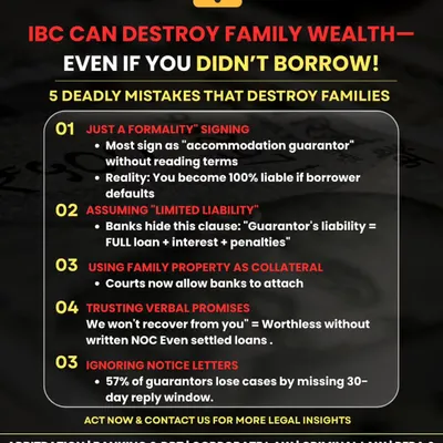 Signing a guarantee is not "just a formality." It can make you 100% liable for the full loan plus interest, and verbal promises from banks are worthless. Ignoring notice letters is one of five deadly mistakes that can destroy family wealth.