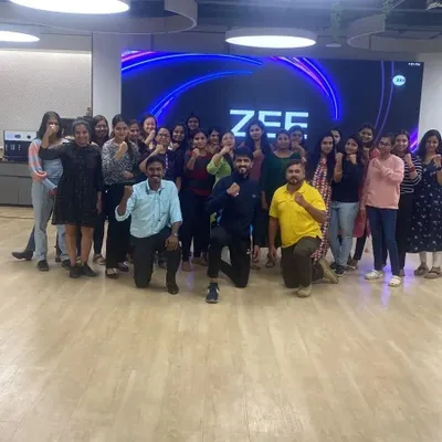 A powerful group shot from our women's self-defense seminar at the Zee Entertainment office. We focus on creating a safe space where female employees can learn practical skills and feel empowered together.