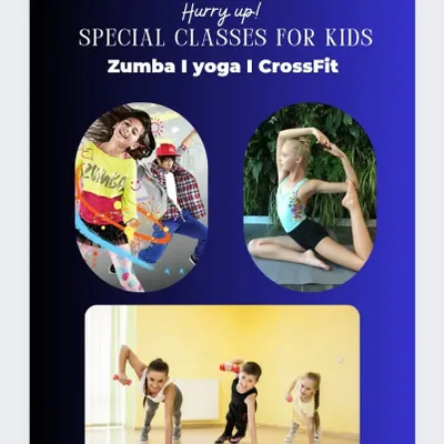 Take a look at the special classes we've designed just for kids. This poster gives you a quick snapshot of our Zumba, yoga, and CrossFit programs. Don't forget to ask about our special discounts for new members.