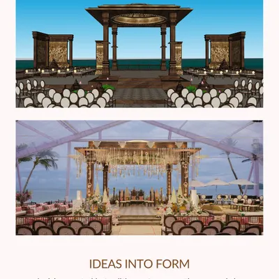 From idea to reality. This image shows the journey of our beachfront mandap in Vietnam, from the initial 3D render to the final stunning structure. This is how we ensure our vision aligns perfectly with what we deliver.