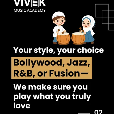 Your musical taste is what matters most. We empower you to choose the style you genuinely love, offering specialized vocal and instrumental coaching in Bollywood, Western Pop, Jazz, R&B, and Fusion genres. Our goal is to make sure you enjoy every step of your learning journey.