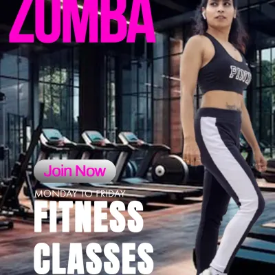 Join my Zumba fitness classes from Monday to Friday. This poster gives you all the details to register and start your journey with me.
