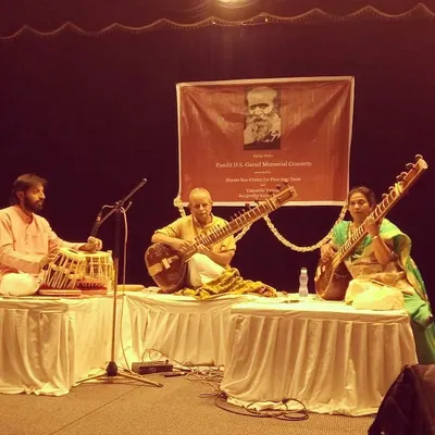 It was a great honor to perform at the Pandit D.S. Garud Memorial Concert with my guruji, Pandit N V Gopinath, and a tabla artist. This traditional trio format is the heart of an Indian classical music performance.