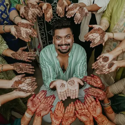 This picture is everything ❤️. Seeing the groom surrounded by his family, all showing off their henna, is what makes my job so special. It’s not just about the design, it’s about the joy and the memories we create together.