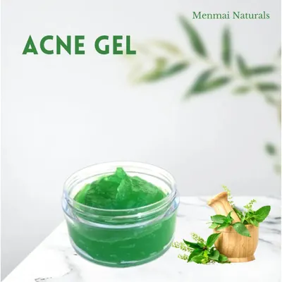 My green Acne Gel is enriched with Neem, Tulsi, and Turmeric oil to directly target and reduce pimples. It also helps control oil and can be used as a soothing overnight sleeping mask for clear, hydrated skin.