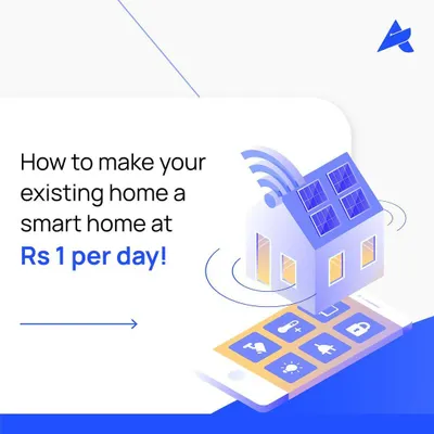 We are on a mission to make smart homes accessible to everyone. This graphic highlights our disruptive pricing model, which allows you to automate your property for as little as one rupee per day.