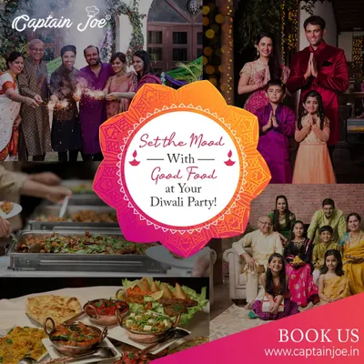 Set the mood for your Diwali party with an abundance of good food. This collage shows the joy of family celebrations alongside the delicious buffets I provide. I help you create a festive atmosphere where the food is as bright as the diyas.