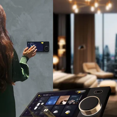 We put complete control at your fingertips with elegant and intuitive interfaces. This wall-mounted smart controller allows you to manage lighting, climate, audio, and video scenes with a simple touch or turn of the dial.