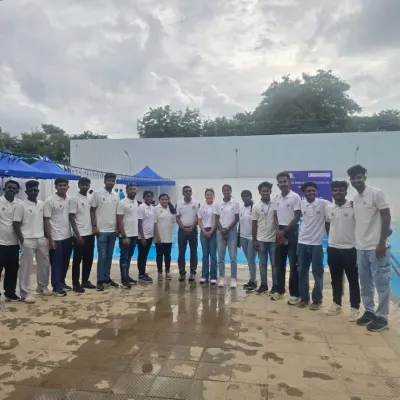 Our complete event management crew at the CISCE Karnataka–Goa Regional Swimming Championship, ensuring a smoothly run competition for all schools involved.