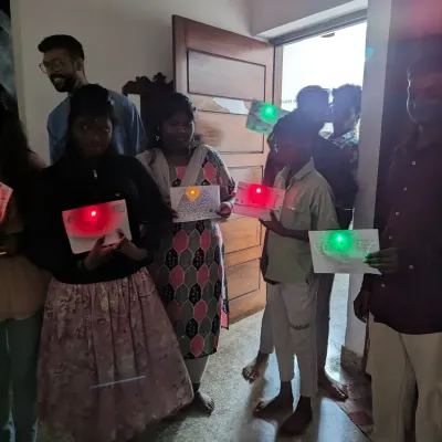 The best part of our paper circuits workshop: seeing everyone's creations light up at the end.