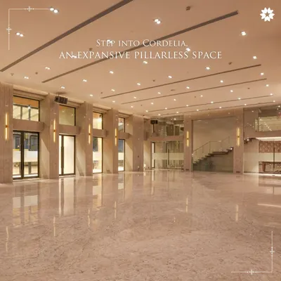 An empty view of the Cordelia Ballroom, showcasing its expansive, pillarless design and polished marble floors. This unobstructed space offers limitless possibilities for event design, from grand weddings to large-scale conferences.