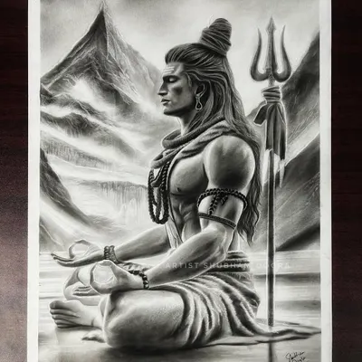 A powerful charcoal drawing of Lord Shiva in meditation. I focus on capturing the serene yet intense energy of spiritual figures, creating pieces that bring a sense of peace and strength to any space.