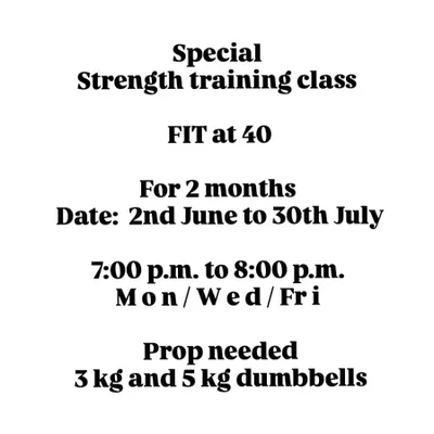 Announcing the details for our June strength training classes. The program is designed to get you moving and feeling stronger in just two months.