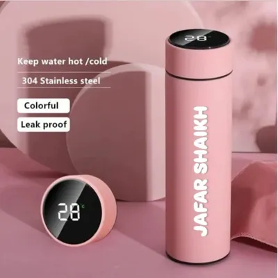 Keep your drinks at the right temperature while traveling with my personalized temperature bottle. This stainless steel bottle is leak-proof and can be engraved with a name.