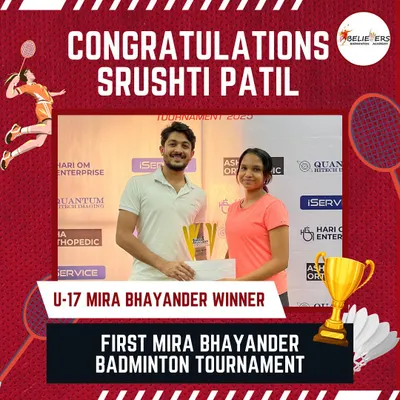 We don't just build players; we build champions. A huge congratulations to our player Srushti Patil for winning the U-17 Mira Bhayander Badminton Tournament. This is what dedication and hard work looks like.