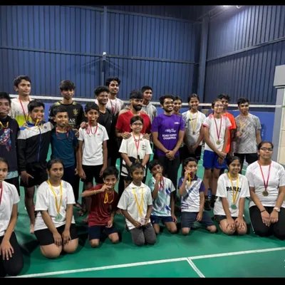 A group of our proud winners and participants from different age groups, posing together with their medals after a competitive and fun-filled internal academy tournament.