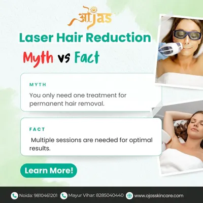 A common myth is that one laser session is enough. The fact is, hair grows in cycles, and multiple sessions are necessary to target each follicle in its active growth phase for optimal, long-lasting hair reduction.
