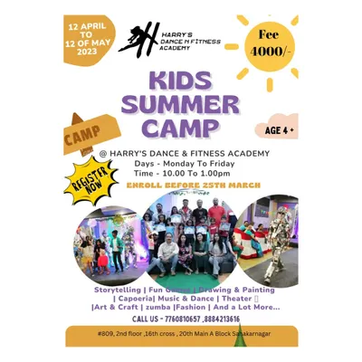 My official poster for the Kids Summer Camp. It's a month of non-stop fun with activities ranging from dance and theater to fashion and art, designed for kids aged 4 and above.