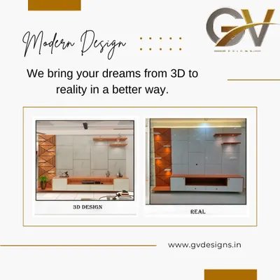 This image is a testament to our process. It shows the initial 3D design for a TV unit next to the photo of the actual finished product, highlighting our precision in turning digital blueprints into physical reality.