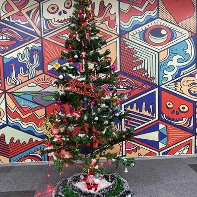 Getting your office ready for the holidays is easy with our help. Here we have provided and decorated a full Christmas tree with ornaments, lights, and festive touches for a corporate space in Bangalore.