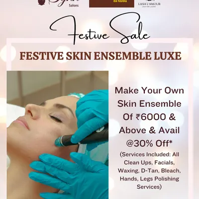 My Festive Skin Ensemble Luxe offer. This package allows you to create your own skin care ritual from a selection of services including clean-ups, facials, waxing, and polishing.