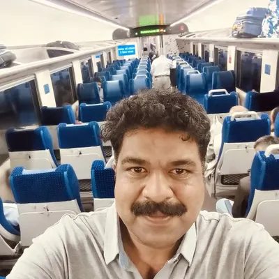 A selfie from the Vande Bharat Express train. I was travelling from Bengaluru to Dharwad for a program in Athani. It's a proud feeling to travel in our own world-class train.