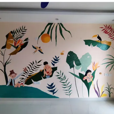 I brought a chapter from the Poldi cartoon series to life on this bedroom wall. This mural wasn't for a kid's room, but for a couple who wanted to be surrounded by happy childhood memories.
