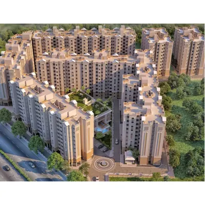 An aerial rendering of the Love Home Jodhpur township, showcasing our approach to community planning. The layout clusters residential blocks to create intimate courtyards and shared green spaces, fostering a sense of community.
