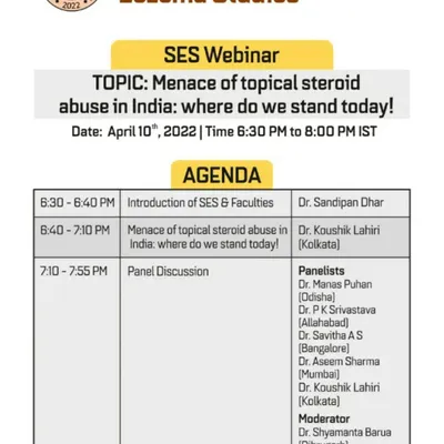 The misuse of topical steroid creams is a significant health concern in India. I was honored to be a panelist for the Society for Eczema Studies, discussing this menace and advocating for safer skincare practices and patient education on steroid-induced skin damage.