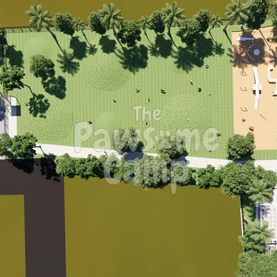 An aerial view of our camp's layout, showcasing the vast green spaces, play structures, and facilities designed for endless fun.