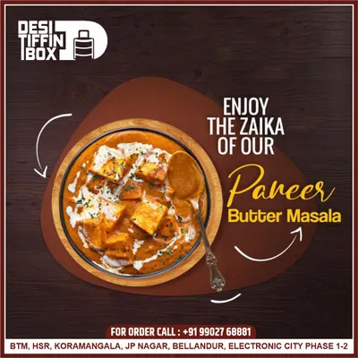 A close-up of our crowd-pleasing Paneer Butter Masala. The soft paneer cubes are simmered in a rich, creamy, and mildly spiced tomato gravy, a perfect and safe choice for any group gathering.