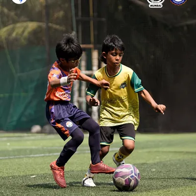Every touch with intent, every frame filled with intensity. A snapshot of two young players battling for the ball in a U10 co-ed match in Mumbai.