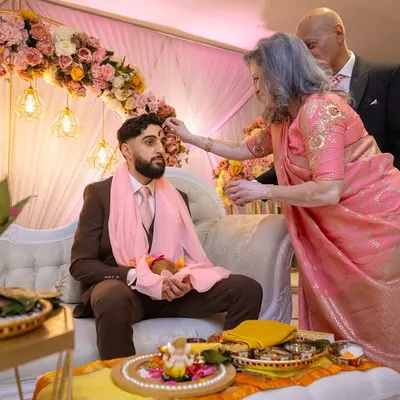 A sacred moment from a Kurmai and Chunni ceremony I catered. For such events, I often prepare a satvik menu without onion or garlic to respect the sanctity of the rituals.