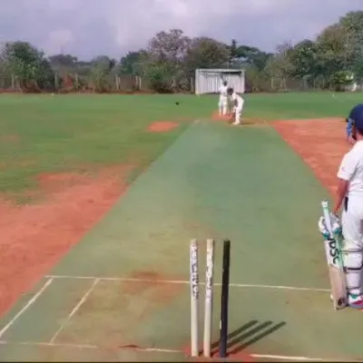 The view from the non-striker's end during a BCA Under-12 internal game. We create a real match environment to help young players understand game situations and pressure.