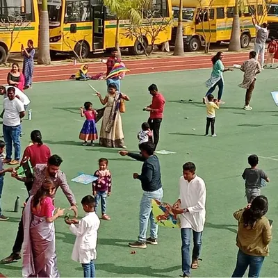 The sky above our school grounds filled with colorful kites during our Makar Sankranti celebration. This festive event brought students and parents together for a day of joy, community, and high-flying fun.