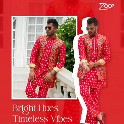 Color your world with bright hues and live your moments in timeless vibes. This vibrant red printed kurta set from the Jazbaat collection is designed to help you unveil your most expressive side.