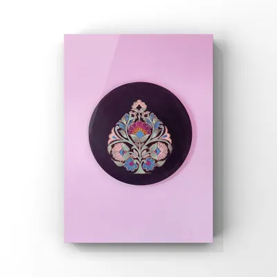 Here's an idea for displaying smaller art. This intricately painted MDF coaster becomes a beautiful miniature artwork when mounted and hung on the wall.