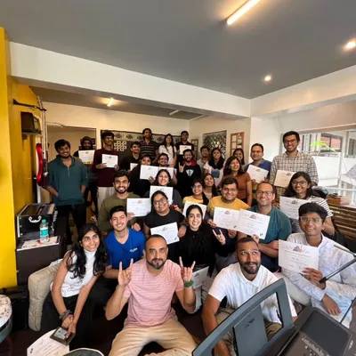 The happy graduates of our music workshop for Google employees. In just a few hours, they went from beginners to playing their favorite songs together as a band. We are so proud of what they accomplished.