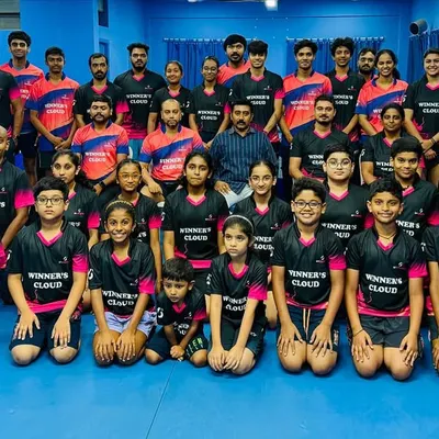 The entire Winner's Cloud family with Sri Umesh Kabbal Sir. This photo represents the scale of our academy and the diverse range of players who train with us.