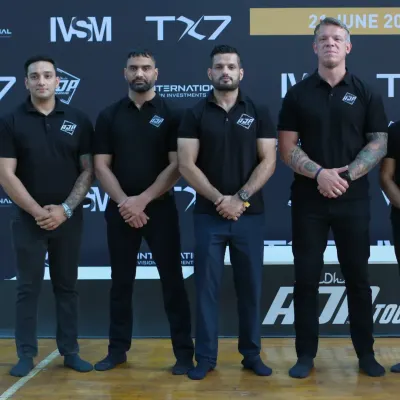 Standing with the officials and fellow athletes at the AJP India tour. It's an honor to be part of the growth of Jiu-Jitsu in India.