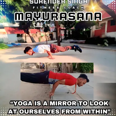 As a fitness coach, I believe in the power of yoga. Here I am demonstrating Mayurasana (Peacock Pose), which strengthens the muscles and improves digestion and posture.