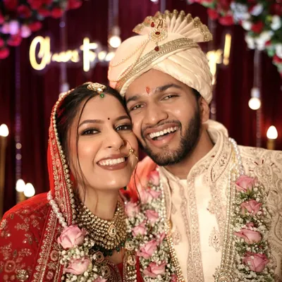 The classic red bride, redefined. For Neha's wedding, we created a natural, radiant look that perfectly complemented her stunning red lehenga. Her smile says it all.