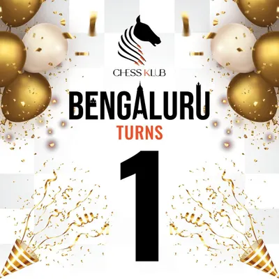 Celebrating our first anniversary in Bengaluru! This graphic marks one year of building a thriving chess community in the city, and we are so grateful for the support.